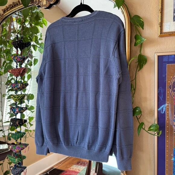 Vintage Izod Slate Blue Square Knit Sweater Large 90s Y2K Grandpa - Picture 8 of 8